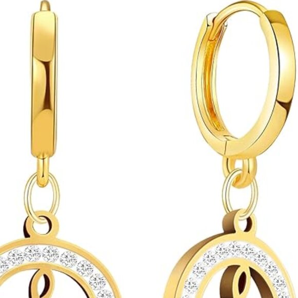 Earrings💛Cubic Zirconia Music Note Gold Plated with Alloy Hooks - Picture 4 of 4